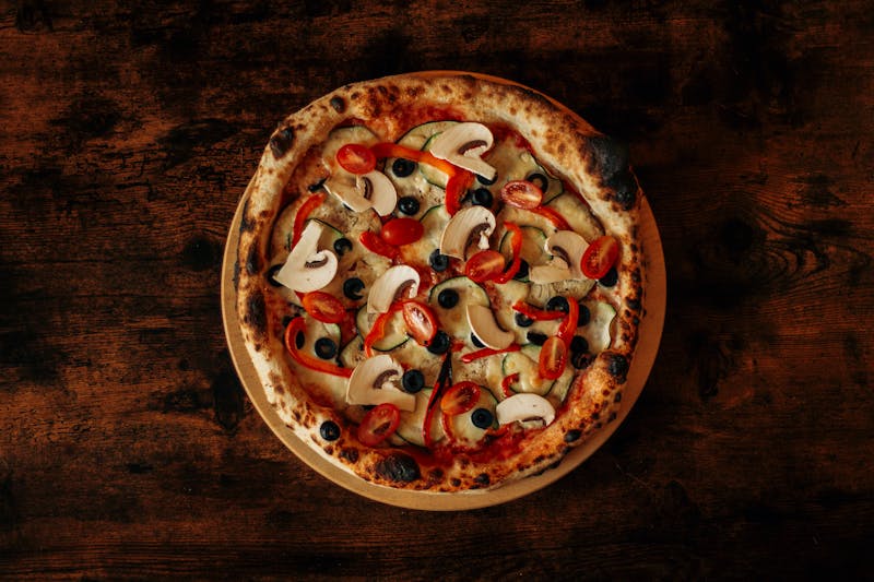 Veggie pizza with bell peppers and olives